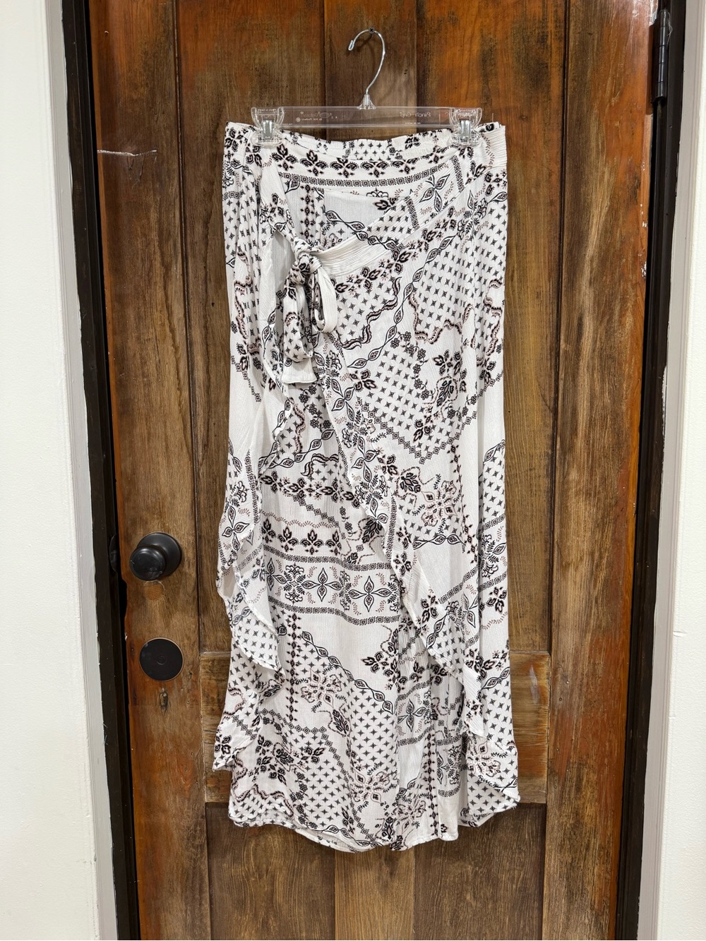Soho Girls White and Black Printed Wrap Maxi Skirt